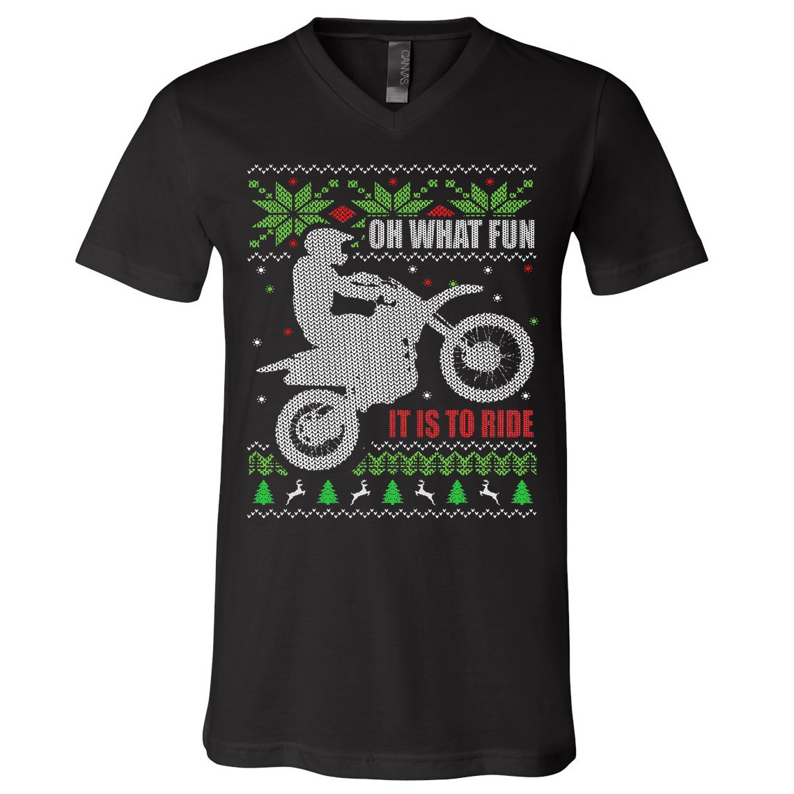 Ugly Christmas Sweater Dirt Bike Motorcycle Motocross Biker V-Neck T-Shirt