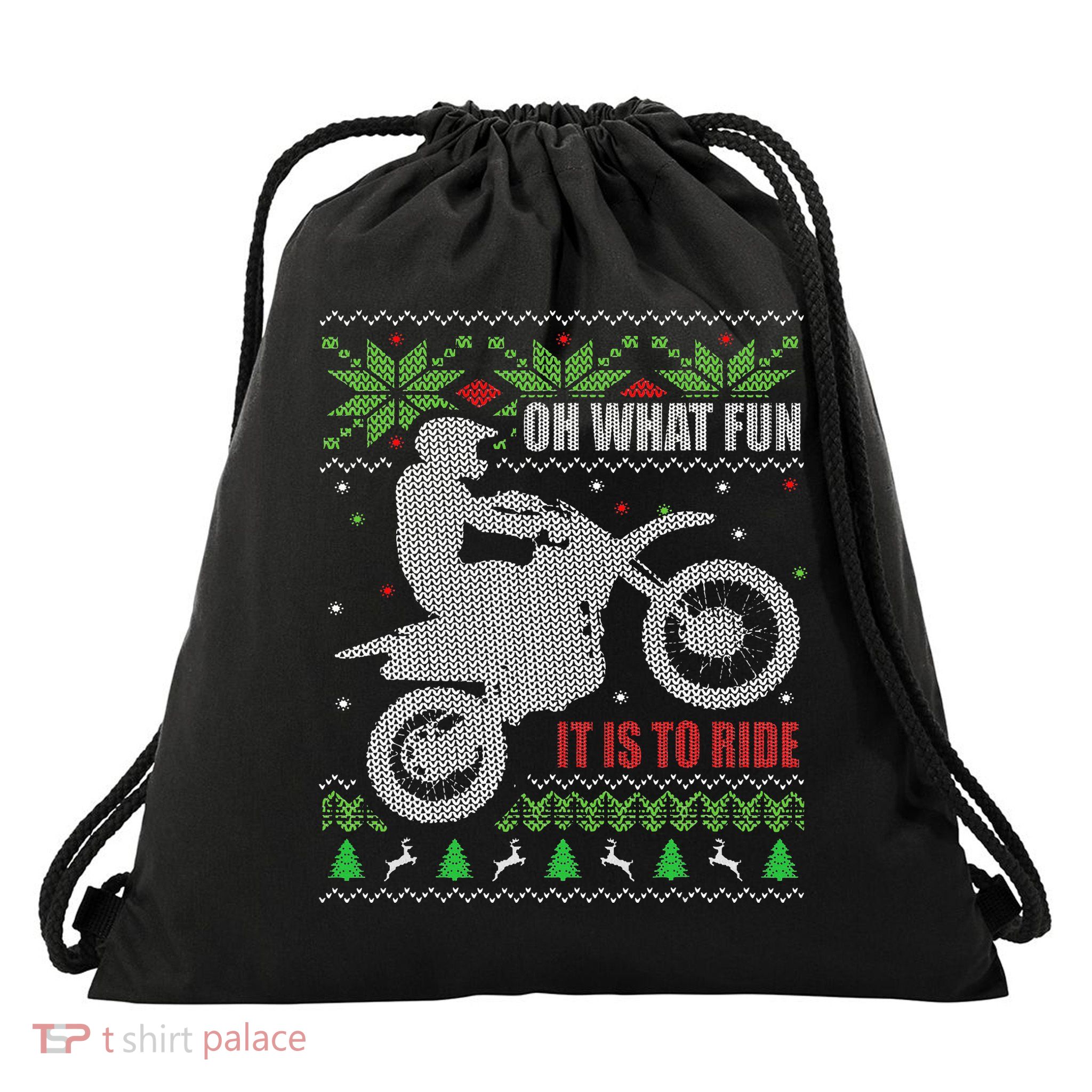 Ugly Christmas Sweater Dirt Bike Motorcycle Motocross Biker Drawstring Bag