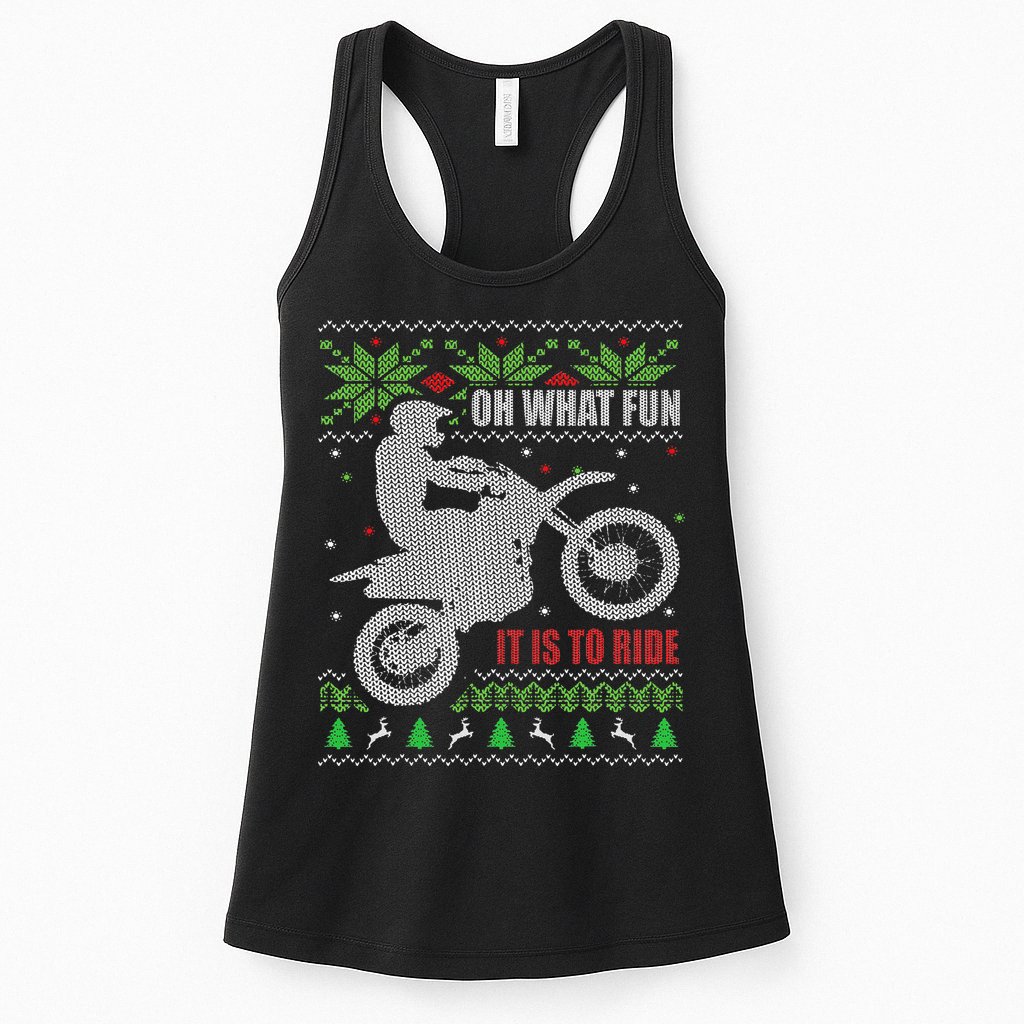 Ugly Christmas Sweater Dirt Bike Motorcycle Motocross Biker Womens Tank Top