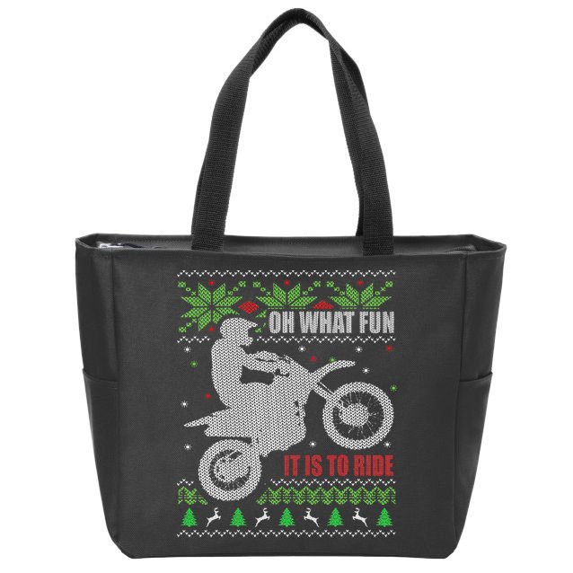 Ugly Christmas Sweater Dirt Bike Motorcycle Motocross Biker Zip Tote Bag