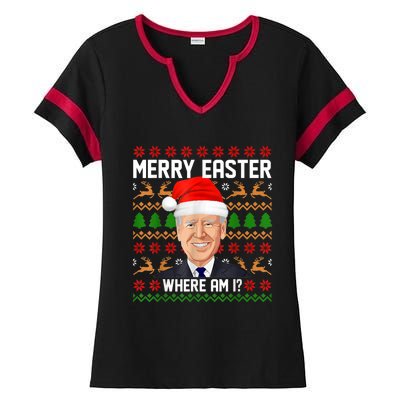 Ugly Christmas Sweater Happy Easter Joe Biden Funny Xmas Ladies Halftime Notch Neck Tee