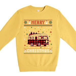 Ugly Christmas Sweater Camper Buffalo Plaid Red Xmas Gift Premium Crewneck Sweatshirt