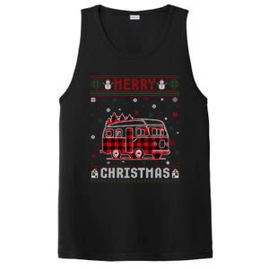 Ugly Christmas Sweater Camper Buffalo Plaid Red Xmas Gift PosiCharge Competitor Tank