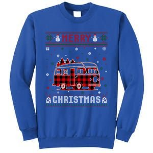 Ugly Christmas Sweater Camper Buffalo Plaid Red Xmas Gift Sweatshirt