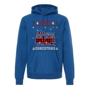 Ugly Christmas Sweater Camper Buffalo Plaid Red Xmas Gift Premium Hoodie