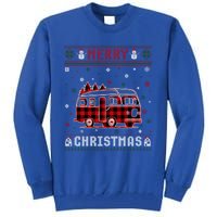 Ugly Christmas Sweater Camper Buffalo Plaid Red Xmas Gift Tall Sweatshirt