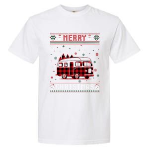 Ugly Christmas Sweater Camper Buffalo Plaid Red Xmas Gift Garment-Dyed Heavyweight T-Shirt