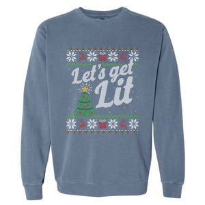 Ugly Christmas Sweater Lets Get Lit Funny Tree Gift Garment-Dyed Sweatshirt