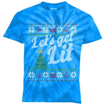 Ugly Christmas Sweater Lets Get Lit Funny Tree Gift Kids Tie-Dye T-Shirt