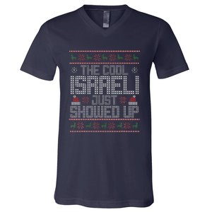 Ugly Christmas Sweater Israeli Cool Funny Xmas V-Neck T-Shirt