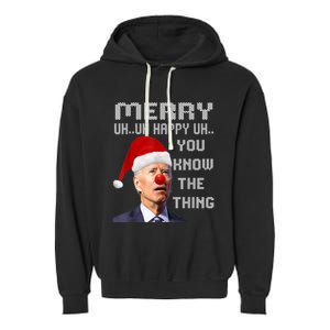 Ugly Christmas Sweater Funny Anti Biden Christmas Sweater Garment-Dyed Fleece Hoodie