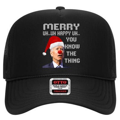 Ugly Christmas Sweater Funny Anti Biden Christmas Sweater High Crown Mesh Back Trucker Hat