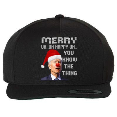 Ugly Christmas Sweater Funny Anti Biden Christmas Sweater Wool Snapback Cap