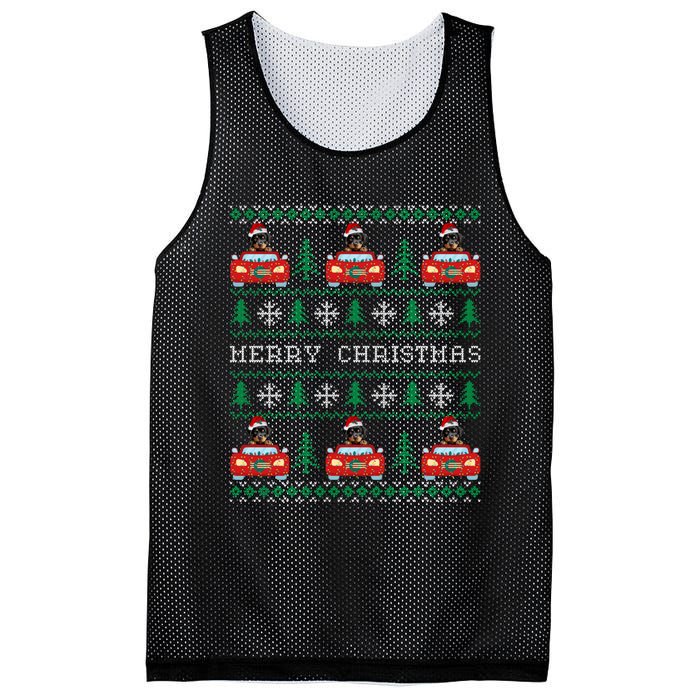 Ugly Christmas Sweater Rottweiler Xmas With Santa Hat Mesh Reversible Basketball Jersey Tank