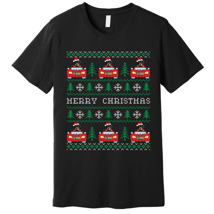 Ugly Christmas Sweater Rottweiler Xmas With Santa Hat Premium T-Shirt