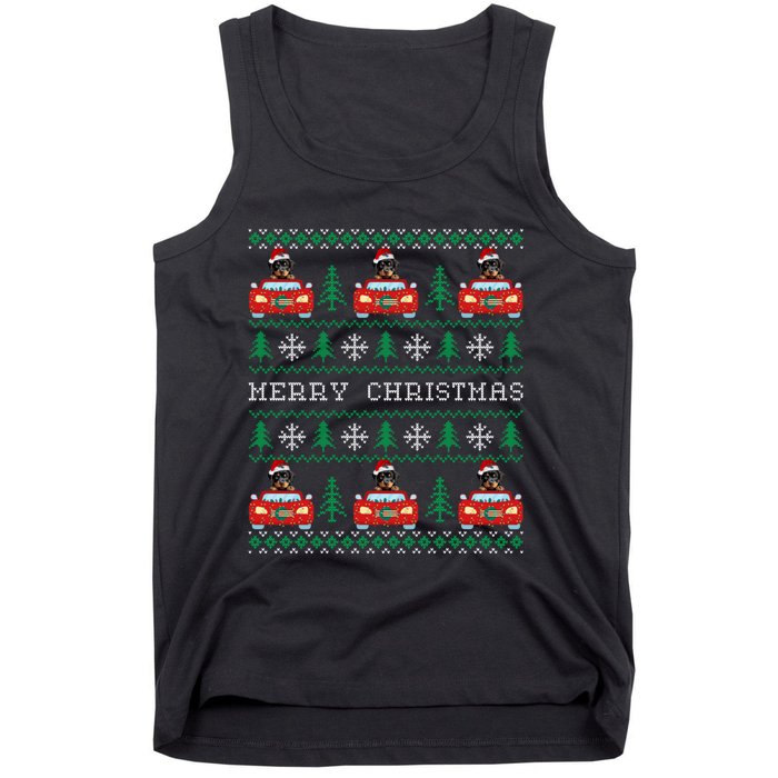 Ugly Christmas Sweater Rottweiler Xmas With Santa Hat Tank Top