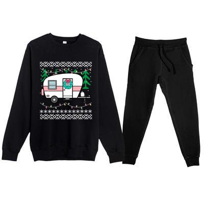 Ugly Christmas Sweater Style Vintage Camper Cool Gift Premium Crewneck Sweatsuit Set