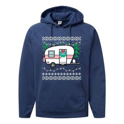 Ugly Christmas Sweater Style Vintage Camper Cool Gift Performance Fleece Hoodie