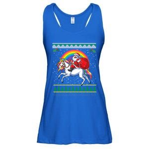 Ugly Christmas Santa Riding Unicorn Gift Ladies Essential Flowy Tank