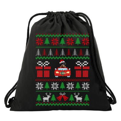 Ugly Christmas Sweater Rottweiler Xmas With Santa Hat Dog Drawstring Bag