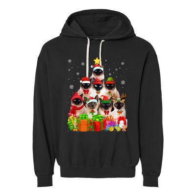 Ugly Christmas Sweater Cat Tree Funny Siamese Cat Xmas Cool Gift Garment-Dyed Fleece Hoodie