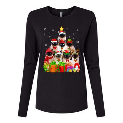 Ugly Christmas Sweater Cat Tree Funny Siamese Cat Xmas Cool Gift Womens Cotton Relaxed Long Sleeve T-Shirt