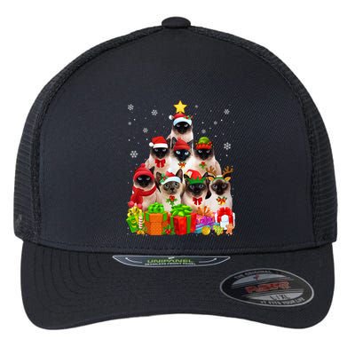 Ugly Christmas Sweater Cat Tree Funny Siamese Cat Xmas Cool Gift Flexfit Unipanel Trucker Cap