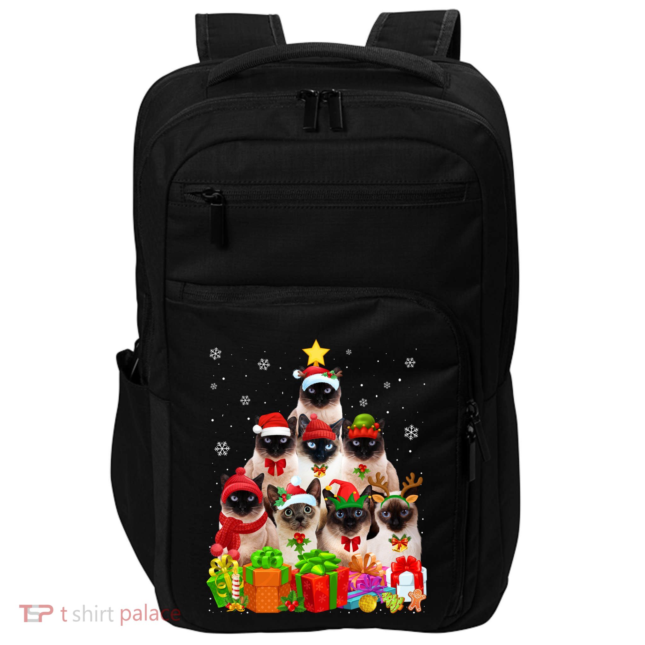 Ugly Christmas Sweater Cat Tree Funny Siamese Cat Xmas Cool Gift Impact Tech Backpack