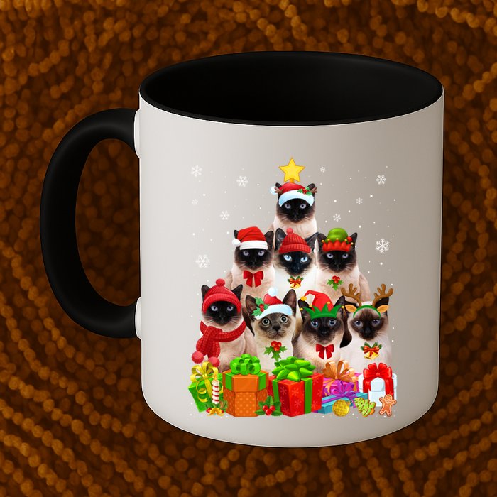 Ugly Christmas Sweater Cat Tree Funny Siamese Cat Xmas Cool Gift Mug