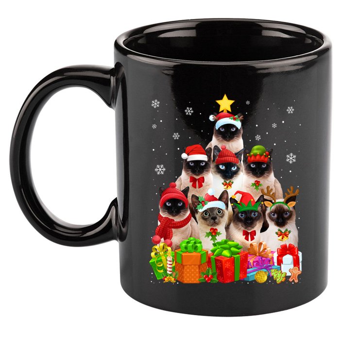 Ugly Christmas Sweater Cat Tree Funny Siamese Cat Xmas Cool Gift 11oz C Handle Ceramic Mug