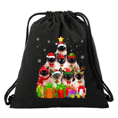Ugly Christmas Sweater Cat Tree Funny Siamese Cat Xmas Cool Gift Drawstring Bag
