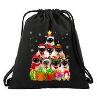 Ugly Christmas Sweater Cat Tree Funny Siamese Cat Xmas Cool Gift Drawstring Bag