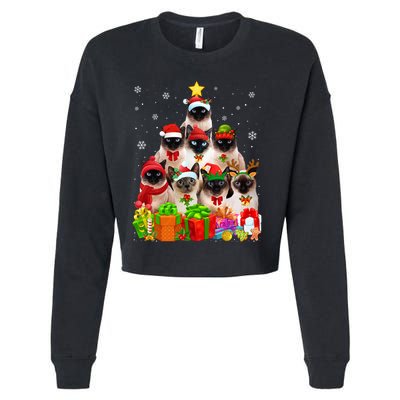Ugly Christmas Sweater Cat Tree Funny Siamese Cat Xmas Cool Gift Cropped Pullover Crew