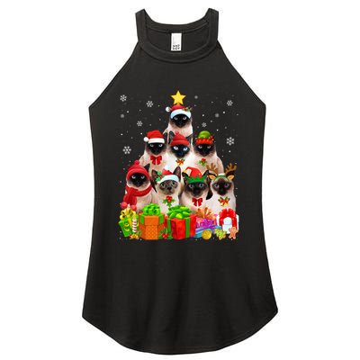 Ugly Christmas Sweater Cat Tree Funny Siamese Cat Xmas Cool Gift Women's Perfect Tri Rocker Tank