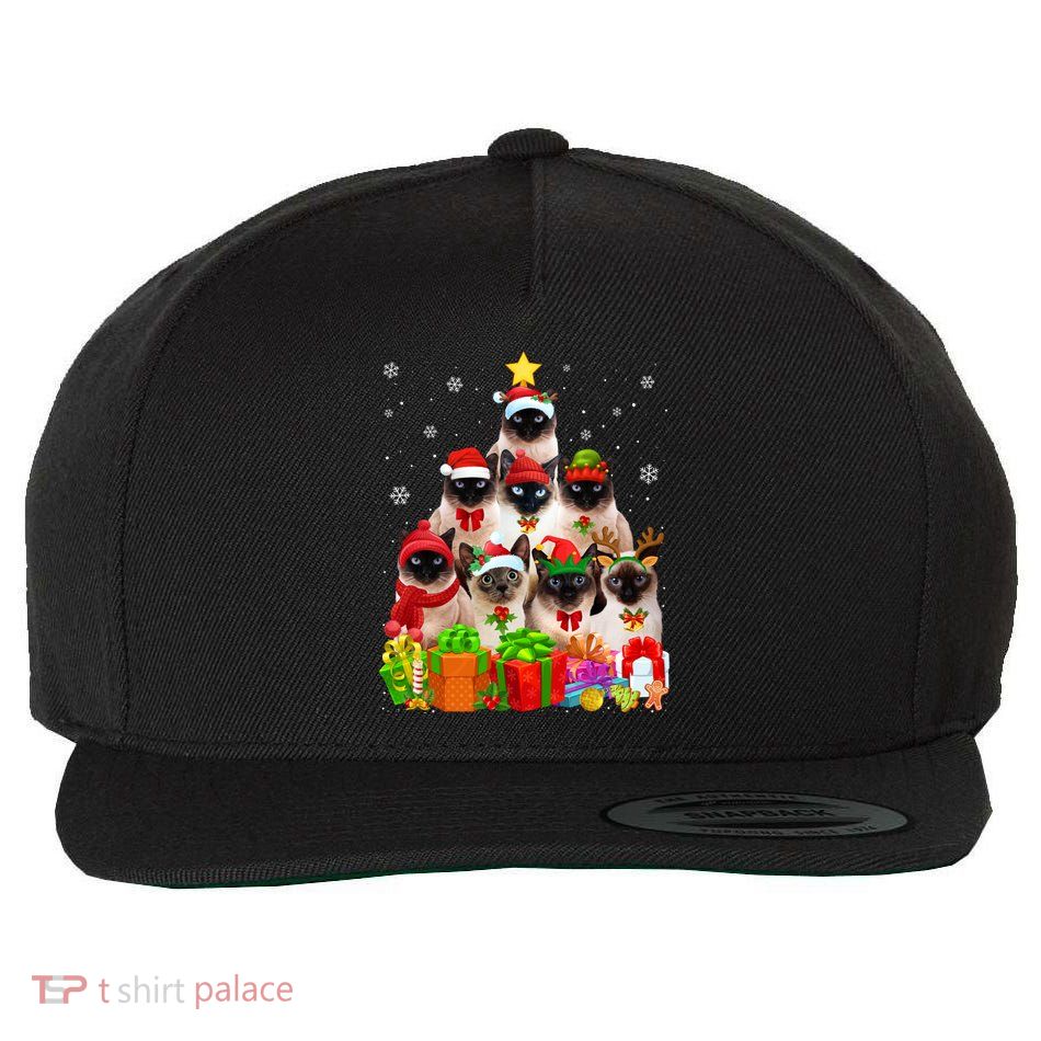 Ugly Christmas Sweater Cat Tree Funny Siamese Cat Xmas Cool Gift Wool Snapback Cap