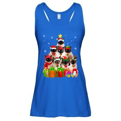 Ugly Christmas Sweater Cat Tree Funny Siamese Cat Xmas Cool Gift Ladies Essential Flowy Tank