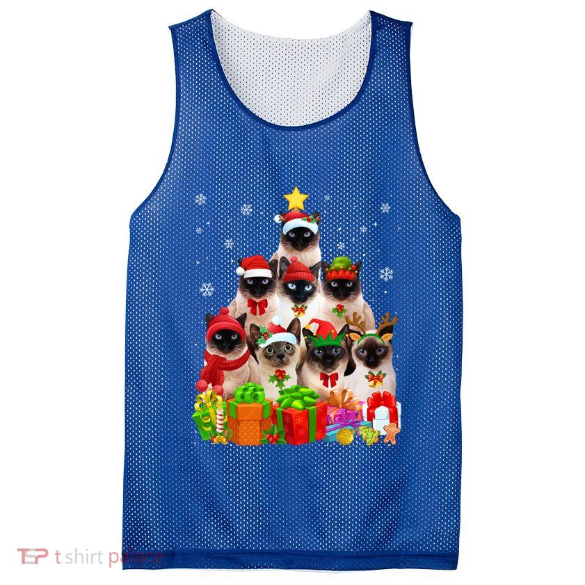 Ugly Christmas Sweater Cat Tree Funny Siamese Cat Xmas Cool Gift Mesh Reversible Basketball Jersey Tank