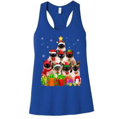 Ugly Christmas Sweater Cat Tree Funny Siamese Cat Xmas Cool Gift Women's Racerback Tank