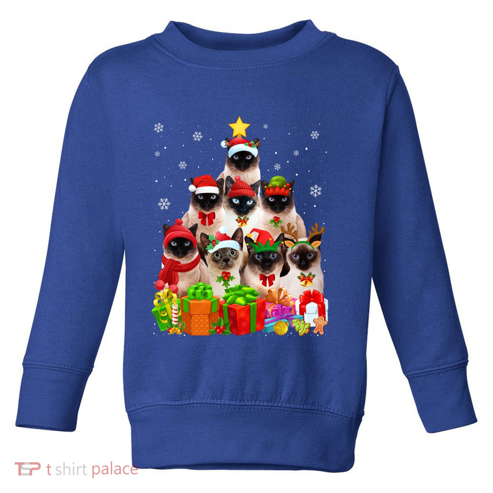 Ugly Christmas Sweater Cat Tree Funny Siamese Cat Xmas Cool Gift Toddler Sweatshirt