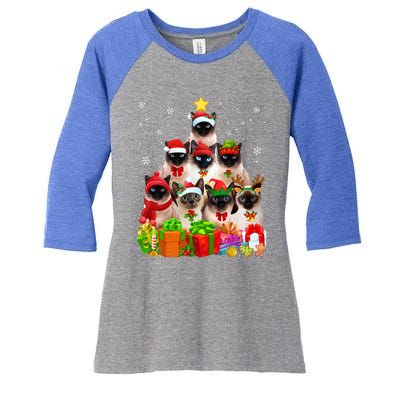 Ugly Christmas Sweater Cat Tree Funny Siamese Cat Xmas Cool Gift Women's Tri-Blend 3/4-Sleeve Raglan Shirt