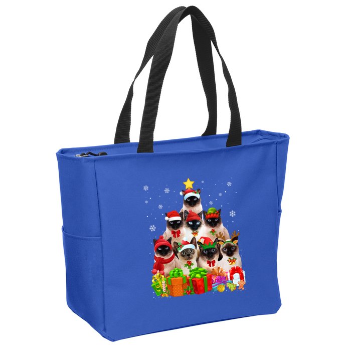 Ugly Christmas Sweater Cat Tree Funny Siamese Cat Xmas Cool Gift Zip Tote Bag
