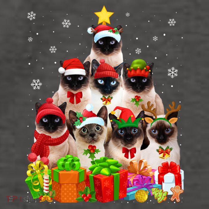 Ugly Christmas Sweater Cat Tree Funny Siamese Cat Xmas Cool Gift Vector Backpack