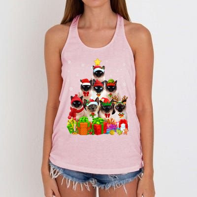 Ugly Christmas Sweater Cat Tree Funny Siamese Cat Xmas Cool Gift Women's Knotted Racerback Tank