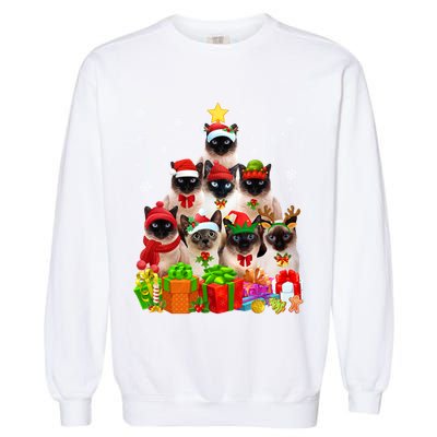 Ugly Christmas Sweater Cat Tree Funny Siamese Cat Xmas Cool Gift Garment-Dyed Sweatshirt