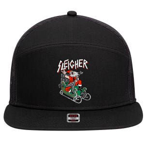 Ugly Christmas Sweater Sleigher Heavy Metal Santa Xmas Cute Gift 7 Panel Mesh Trucker Snapback Hat