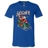 Ugly Christmas Sweater Sleigher Heavy Metal Santa Xmas Cute Gift V-Neck T-Shirt