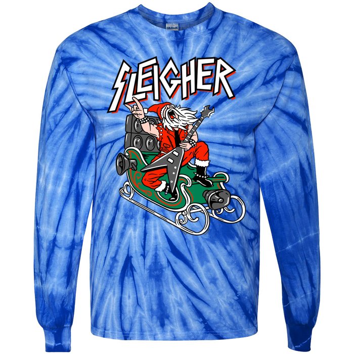 Ugly Christmas Sweater Sleigher Heavy Metal Santa Xmas Cute Gift Tie-Dye Long Sleeve Shirt