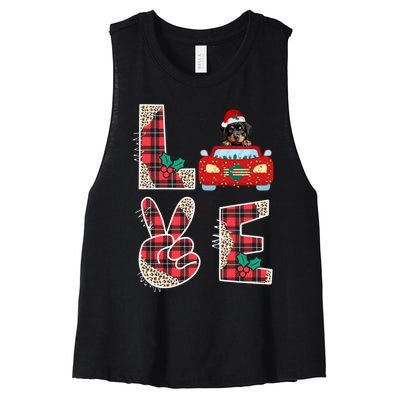 Ugly Christmas Sweater Rottweiler Xmas With Santa Women's Racerback Cropped Tank