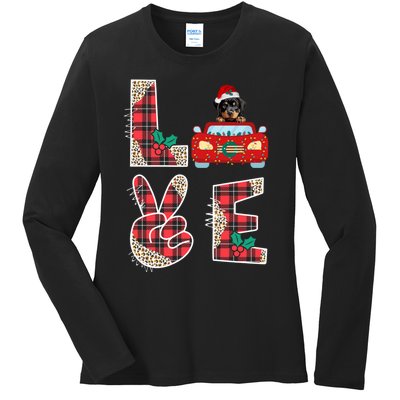 Ugly Christmas Sweater Rottweiler Xmas With Santa Ladies Long Sleeve Shirt