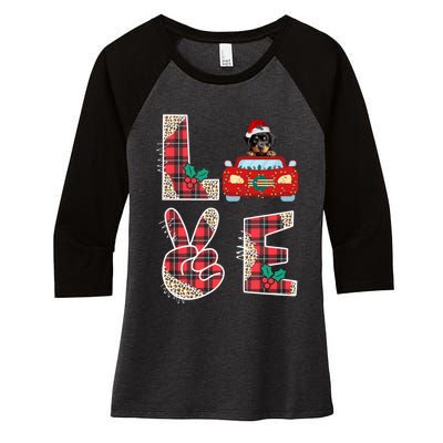 Ugly Christmas Sweater Rottweiler Xmas With Santa Women's Tri-Blend 3/4-Sleeve Raglan Shirt